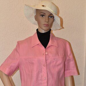 Vintage Caroline Biss Pink, Short-Sleeve Linen Shirt / blouse US 8 - NWOT
